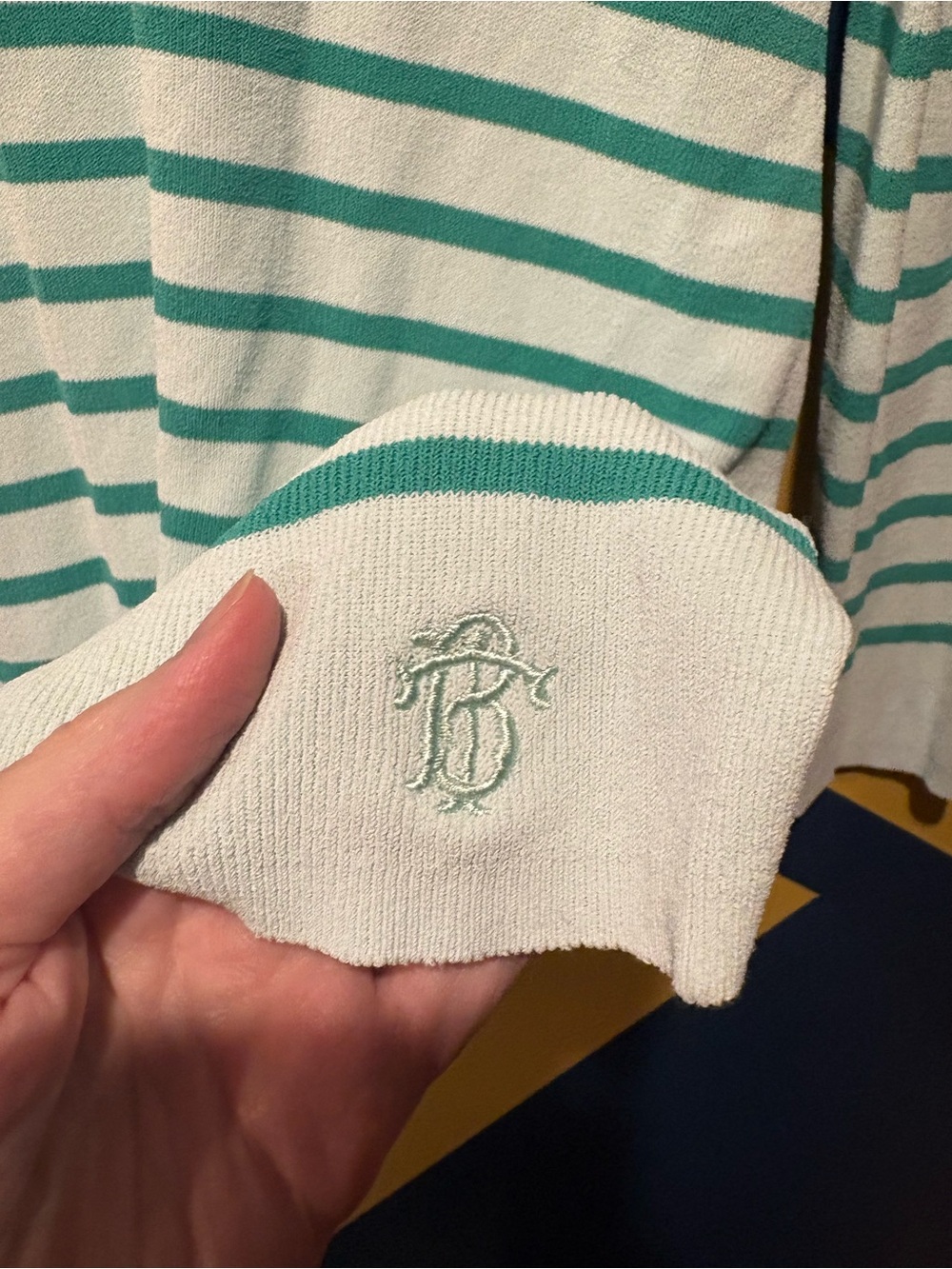 Tory Burch Green & Mint Striped Long Sleeve Top EUC - Picture 2 of 6